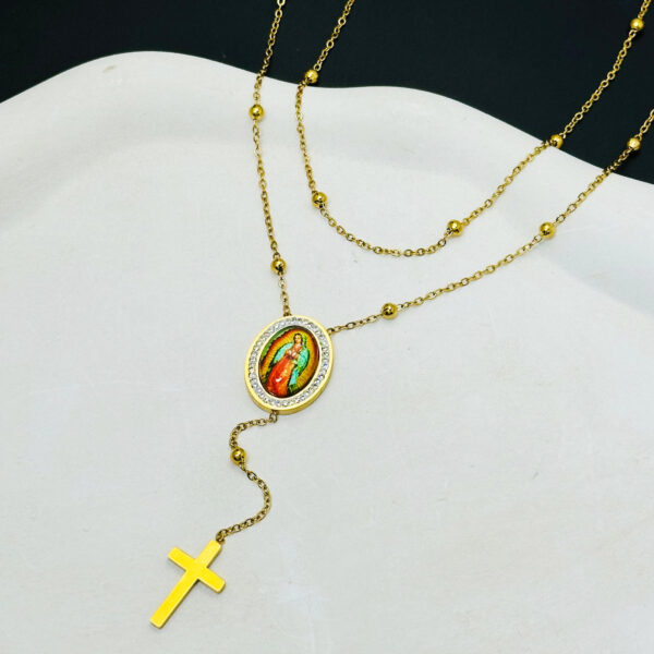 36b81158c03e2f4f71a4e80d4ed777b3_Hc9013a54222e468ab4cd9744ac27dcbbL_avif=close&webp=close KOMI Crucifix Stainless Steel Jewelry Oval Madonna Figure Earrings Necklace Premium Set