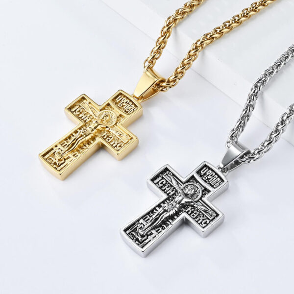 KOMI Religious Cross Necklace for Men Silver Gold Stainless Steel Crucifix Cross Pendant Necklace for Men Women Box Chain 24Inch