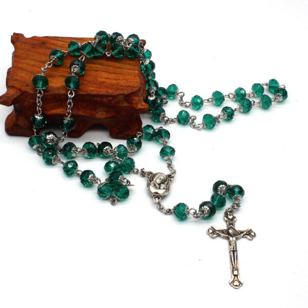 2024 Komi Religious Green Crystals Beads Rosary Prayer Jesus Cross Crucifix Pendant Jewelry Necklaces