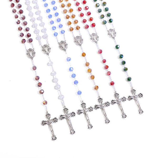 Komi New Religious Cross Pendant Crystal Beads Necklace Catholic Rosary Beads Necklace Jewelry Wholesale