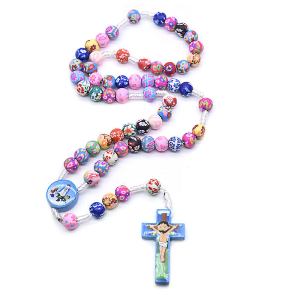 38a7c4ad03ae3601913edff429025100_H52171f130a9e47d1ae6d5fa65004153d8_avif=close&webp=close KOMI Handmade Cross Pendant Woven Colorful Polymer Clay Beads Rosary Necklace Bracelet for Boys Girls for Children's Prayer