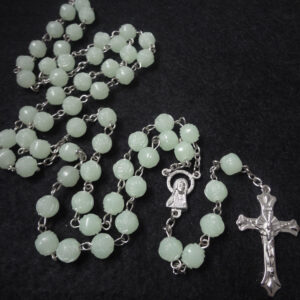 Luminous Cross Necklace Religious Jewelry 8mm Plastic Luminous Rose Embossed Bead Necklace