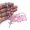 Komi High Quality 8 mm Glass Pink Beads Necklace Religious Gift Orthodox Catholic Crucifix Rosary Necklace