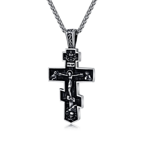 KOMI Cross Necklace for Men Vintage Silver Gold Stainless Steel Orthodox Cross Pendant Necklace for Men Boys Faith Prayer Gifts