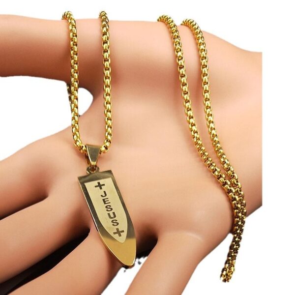 Komi Men's Cross Stainless Steel Choke Necklace Gold Bullet Necklace Jewelry Accessories