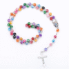 2024 Hot Sell Rosary Glass Color Beads Jesus Cross Christ Maria Stock Necklace for Pray