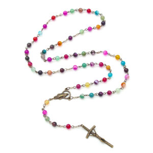 2024 New Religious Jesus Natural Multicolor Stone High Grade Cross Rosary Necklace Religious Jewelry Wholesale Wholesale