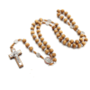 Komi Wooden Rosary Vintage Virgin Mary Center Beads Cross Crucifix Pendant Prayer Jewelry Necklace