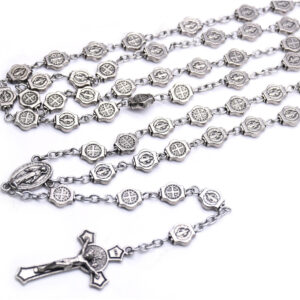 2024 Hot Religious Jewelry Christian Church Saint Benedict Rosary Necklace Prayer Beads Cross Necklace