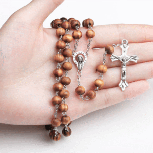 Hot Sell Rosary 8mm Wood Beads Cross Jesus Christ Maria Necklace for Pray