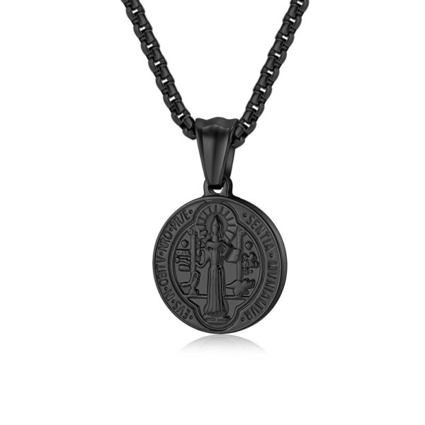KOMI Saint Benedict Exorcist Necklace for Men Silver Black Gold Stainless Steel St.Benedict Medal Coin Pendant Necklace for Men