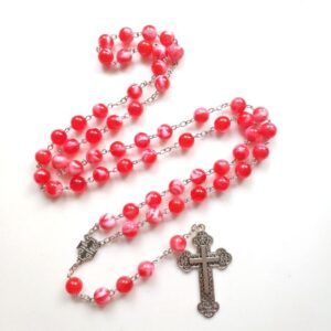 Komi 2023 New 10MM Red Rosary Cross Pendant Necklaces Religious High Grade Jewelry Sets Wholesale