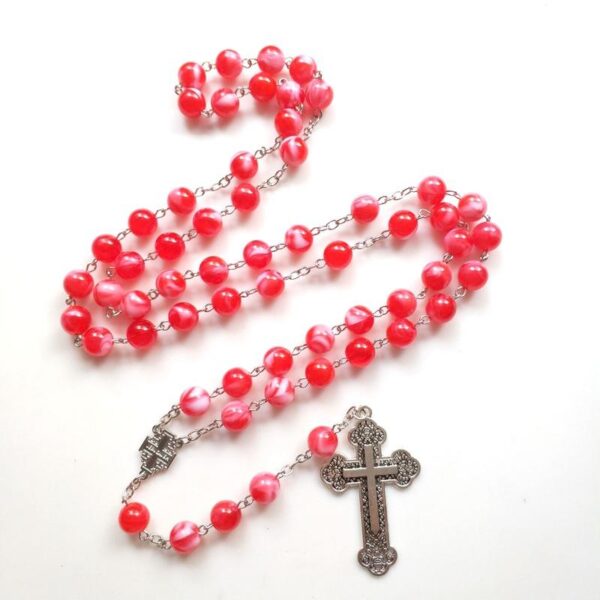 Komi 2023 New 10MM Red Rosary Cross Pendant Necklaces Religious High Grade Jewelry Sets Wholesale
