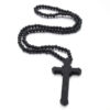 2024 KOMI 8mm Wooden Beaded Necklaces Religious Catholic Wood Bead Rosary Crucifix Cross Pendant Necklace for Men Easter Baptism Gift