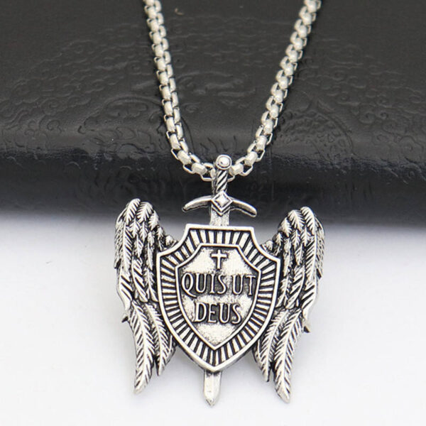 Dreamwork Holy Sword Archangel Wings Cross Shield Prayer Medal Amulet Pendant Necklace Keychain Souvenirs Keyrings Craft Gift