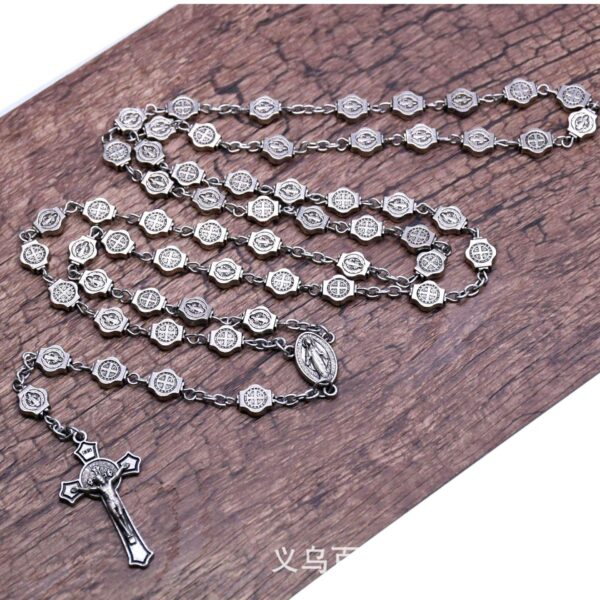 2024 Hot Religious Jewelry Christian Church Saint Benedict Rosary Necklace Prayer Beads Cross Necklace