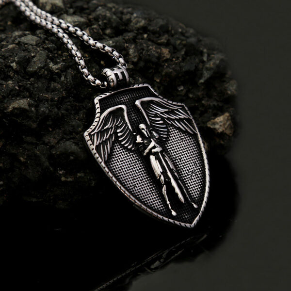 3e8ad5058f2258219f6e72471651d53b_H9cddc120a596478583d163fee7d6e811s_avif=close&webp=close KOMI Saint Michael Stainless Steel Angel Cross Shield Vintage Religious Necklace