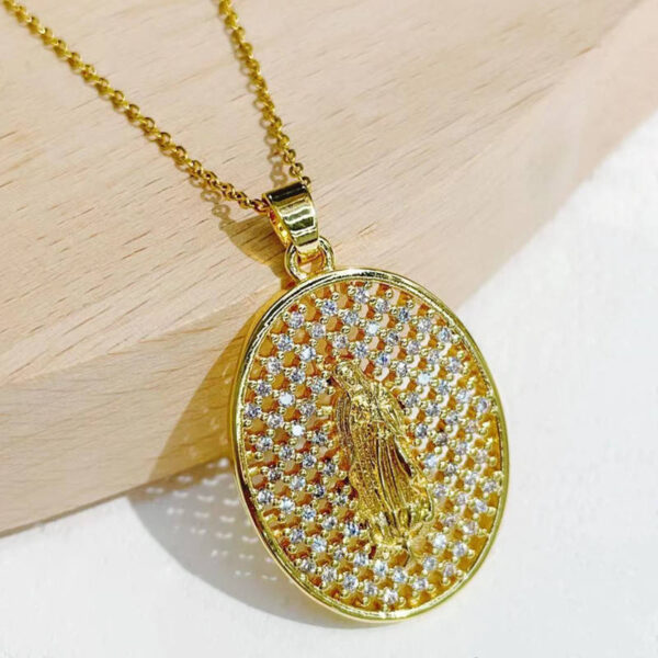3ed74ab17c20ba2795bb6da9986f53d3_Hec7e88a28d8d4014a6bd073fb64c9ecdr_avif=close&webp=close KOMI 18K Gold Plated CZ Oval Medal Virgin Mary Pendant Necklaces Women's Necklace Luxury Stainless Steel Chain Religious Jewelry