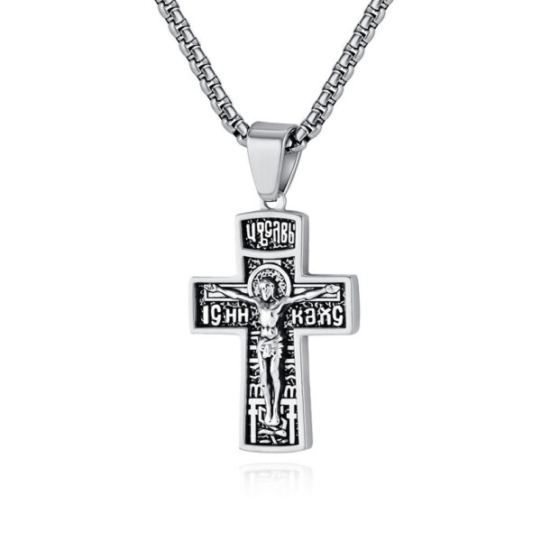 KOMI Religious Cross Necklace for Men Silver Gold Stainless Steel Crucifix Cross Pendant Necklace for Men Women Box Chain 24Inch