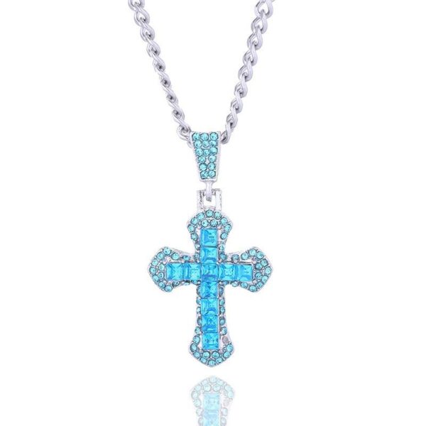 3f76c8ef5312121efabbe0b3e7c3cd7c_Hdcd246e6b71d4db9a5eac1d12c11a0d06_avif=close&webp=close KOMI Cross Necklace for Men Silver Necklace for Women Colorful Rhinestone Crystal Cross Pendant Necklace for Men Women Gifts
