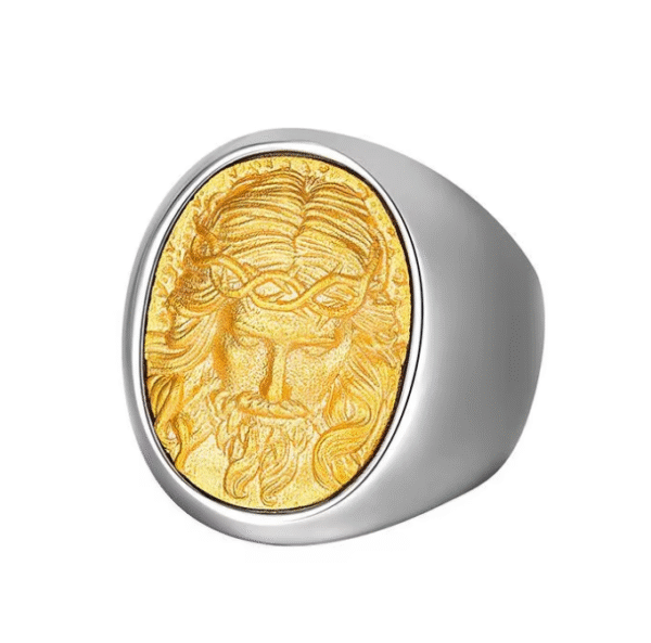 4 Gilded Trend European and American Hip-hop Exaggerated Titanium Steel Jesus Ring Men Gift Religious Jewelry Wholesale