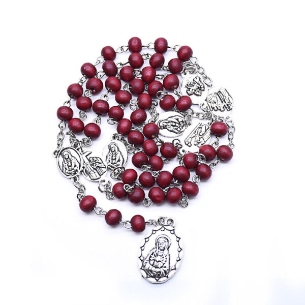 Komi Wholesales Fragrance Wooden Bead Seven Ways of Bitterness Cross Pendant Rosary Necklace