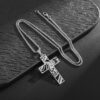 KOMI Mens Stainless Steel Hollow Cross Pendant Necklace with Rolo Chain Simple High Polish Gothic Punk Cross Necklaces for Men