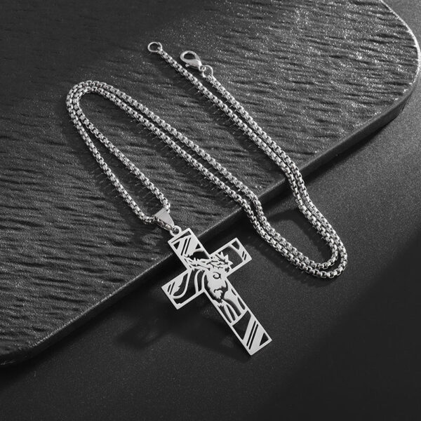KOMI Mens Stainless Steel Hollow Cross Pendant Necklace with Rolo Chain Simple High Polish Gothic Punk Cross Necklaces for Men