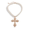 KOMI Womens Silver Gold Exaggerated Large Pearl Cross Pendant Necklace for Women Girls with 17.7" Pearl Beaded Chain Necklaces