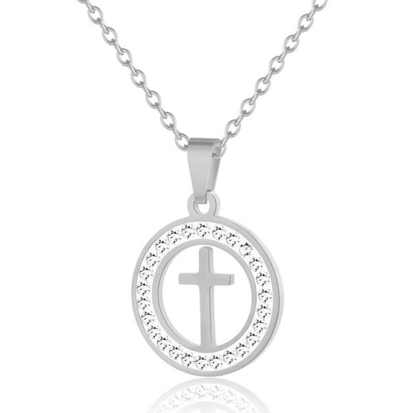 41fd0c075aeaab0691cd0a8233748c99_H1ebc83856f784f15860594c0191ad6e8f_avif=close&webp=close KOMI Wholesale New Fashion Women's Stainless Steel Rhinestone Heart Round With Cross Pendant Necklace in Gold/Silver Tone 20Inch