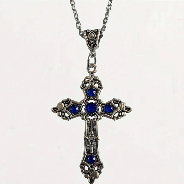KOMI Vintage Fashion Colored Crystal Cross Pendant Necklaces for Men Women Unique Gothic Diamond Cross Necklaces for Boys Girls