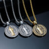 KOMI Saint Benedict Round Double-sided Pattern Titanium Steel Pendant Stainless Steel Necklace