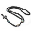 Komi Wooden Beads Pattern Cord Rosary Necklace St Benedict Medal Jesus Cross Pendant Necklace Catholic Religious Jewelry