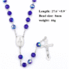 2024 Hot Sell Rosary Dark Blue Glass Crystal Jesus Cross Christ Maria Stock Necklace