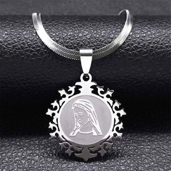 Komi Virgin Mary Prayer Necklace for Women Men Stainless Steel Gold Medallion Necklace Jewelry