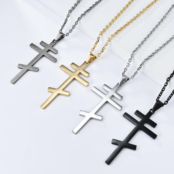 KOMI Cross Necklace for Men Silver Black Gold Orthodox Stainless Steel Cross Pendant Necklace for Men Women Simple Chain 24 Inch