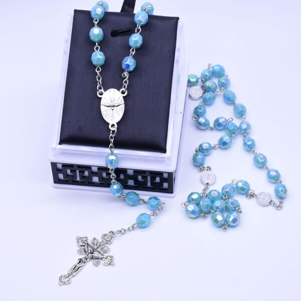 45a80e5536ec2a3fb5489b24083c94c2_Hff34d604dc46471795b029e617043037l_avif=close&webp=close Wholesale 8mm Blue Plastic Catholic Rosary Beads Silver Chain St. Benedict Medal Jesus Cross Religious Jewelry Necklace
