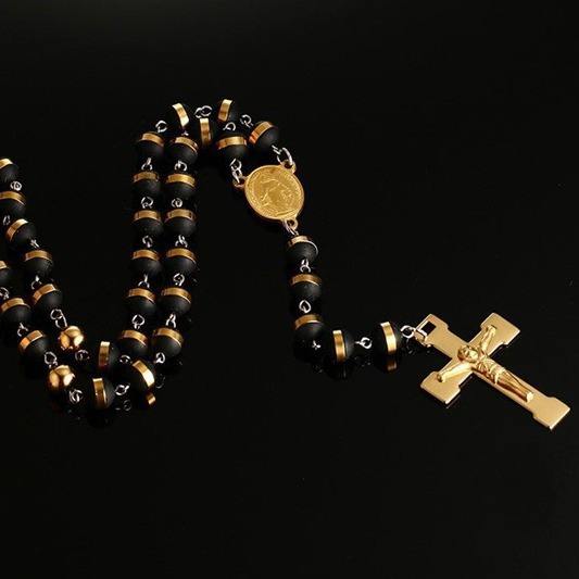 KOMI 2024 New 8MM Stainless Steel Gold Silicone Cross Pendant Necklace