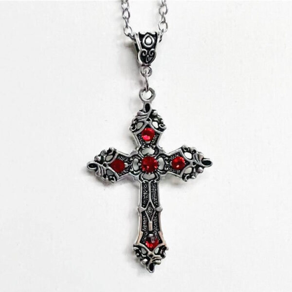 KOMI Vintage Fashion Colored Crystal Cross Pendant Necklaces for Men Women Unique Gothic Diamond Cross Necklaces for Boys Girls