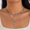 KOMI Sweet Star Cross Pendant Necklace for Women Cool Gothic Rhinestone Crystal Tassels Layered Punk Choker Necklace for Girls