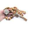 Decorative Pine Bead Hanging Wall Cross Rosary Necklace Decorated Cross Wall Rosary