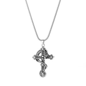KOMI Cross Necklace for Men Vintage Stainless Steel Dragon Skull Cross Pendant Hip Hop Necklace Religious Jewelry Birthday Gift