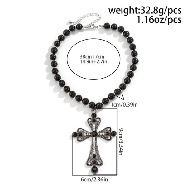 KOMI Silver Plated Rhinestone Crystal Cross Pendant Necklace for Women 17.7 Inches Black Beaded Chain Choker Necklaces for Girls