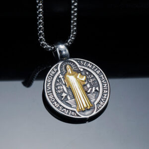KOMI Saint Benedict Round Double-sided Pattern Titanium Steel Pendant Stainless Steel Necklace