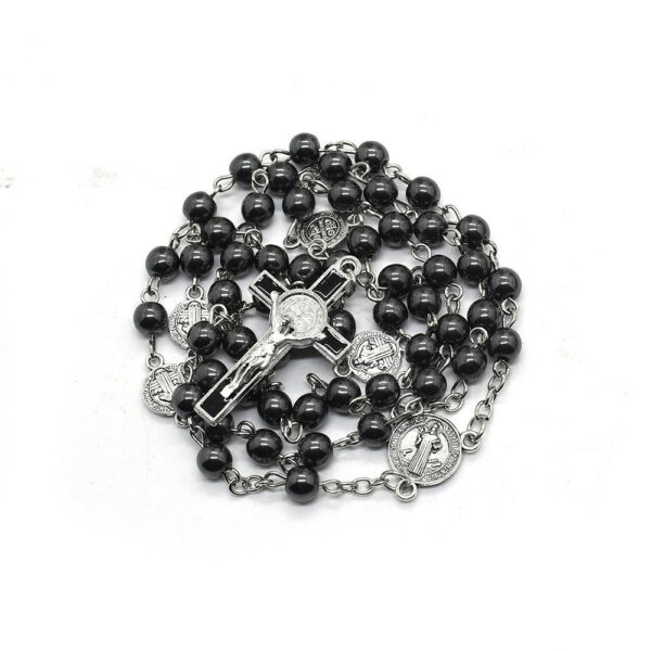 KOMI St. Benedict Black Gallstone Necklace Cross Ornament Rosary Necklace