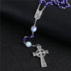 Blue Glass Stone Bead Cross Pendant Necklace Rosary ReligionCatholic Handmade Necklace Jewelry Good Quality