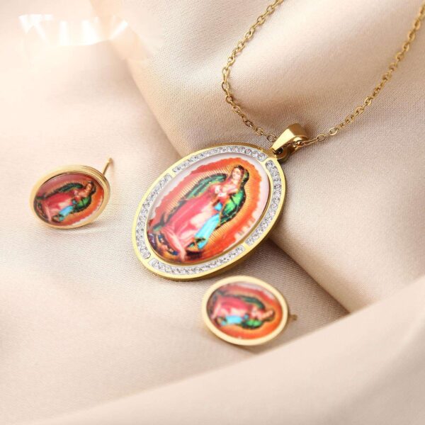 Komi Stainless Steel 18k Plated Miracle Medal Necklace Titanium Steel Religious Guadalubi Pendant Earrings