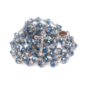 2023 Komi Catholic Metal Virgin Mary Centerpiece Crucifix Cross Glass Crystal Beads Prayer Rosary Necklace