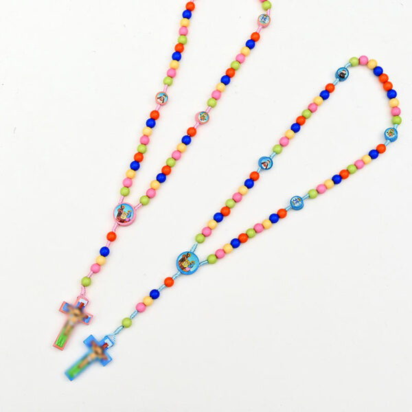 Kids Cartoon Colorful Cross Necklace Beaded Handmade Rope Knot Color Matching Bracelet Pendant