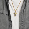 KOMI Cross Necklace for Men Silver Gold Stainless Steel Rhinestone Crystal Cross Pendant Necklace for Men Boys Box Chain 24 Inch